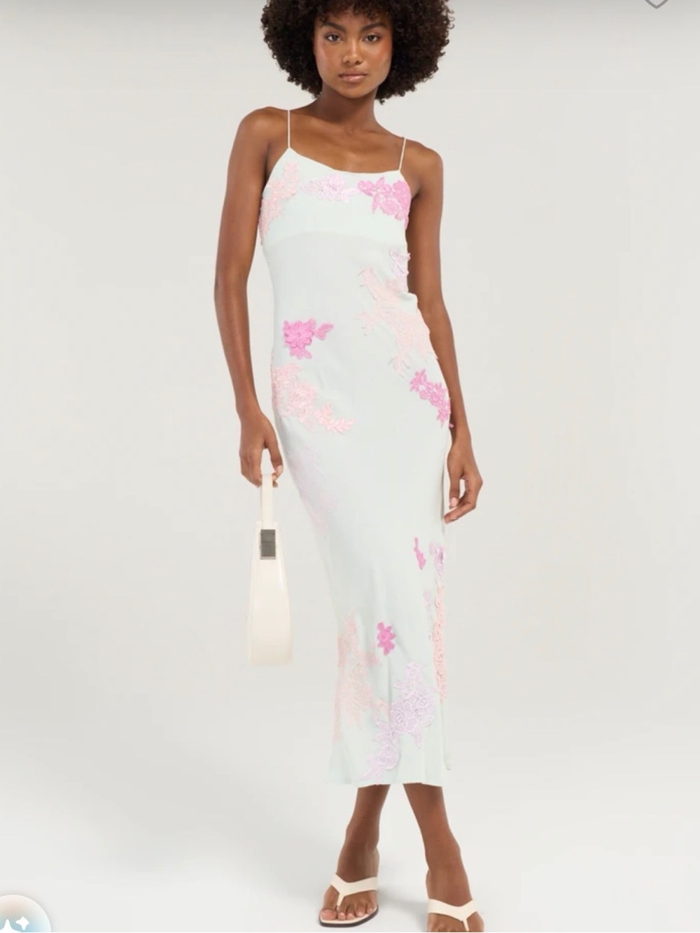 Slim Slip Midi Dress with Pink Floral Appliqué TYLER MCGILLIVARY